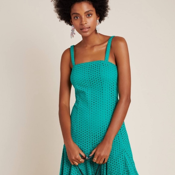 NWT Anthropologie Lelia Eyelet Green Midi Dress - Picture 2 of 9